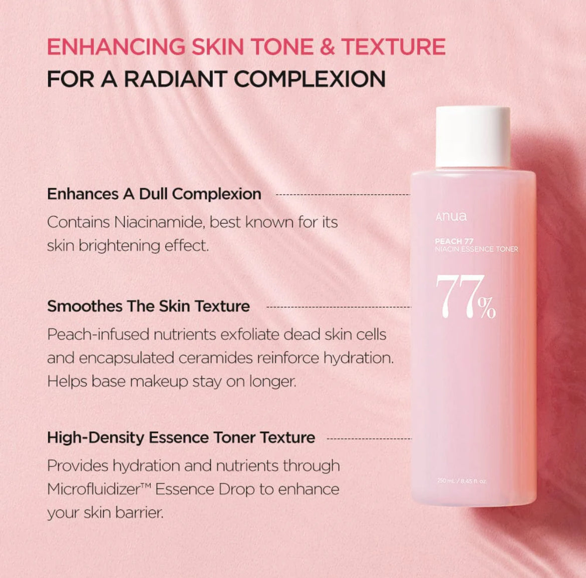 Anua
Peach 77% Niacin Essence Toner 250ml